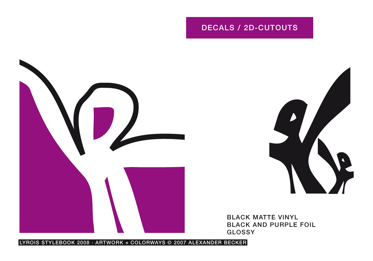 Lyrois: Stylebook S/S 2008: Decoration and store furniture: Vinyl decals and 3-dimensionally laser-cut shapes in colored acrylic glass.