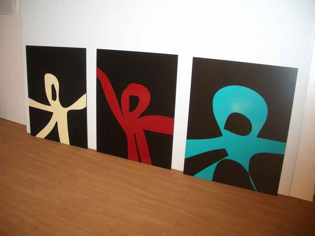 Tableaux (#05, #06, #07) Sand, Red, Turquoise on Black